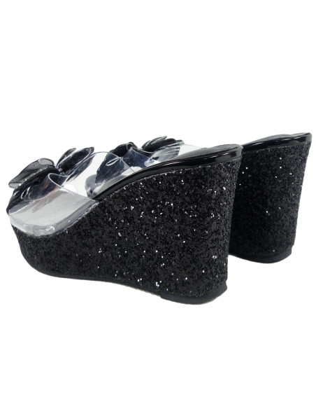 Schwarze Glitzer-Flip-Flops mit Schleife - 4