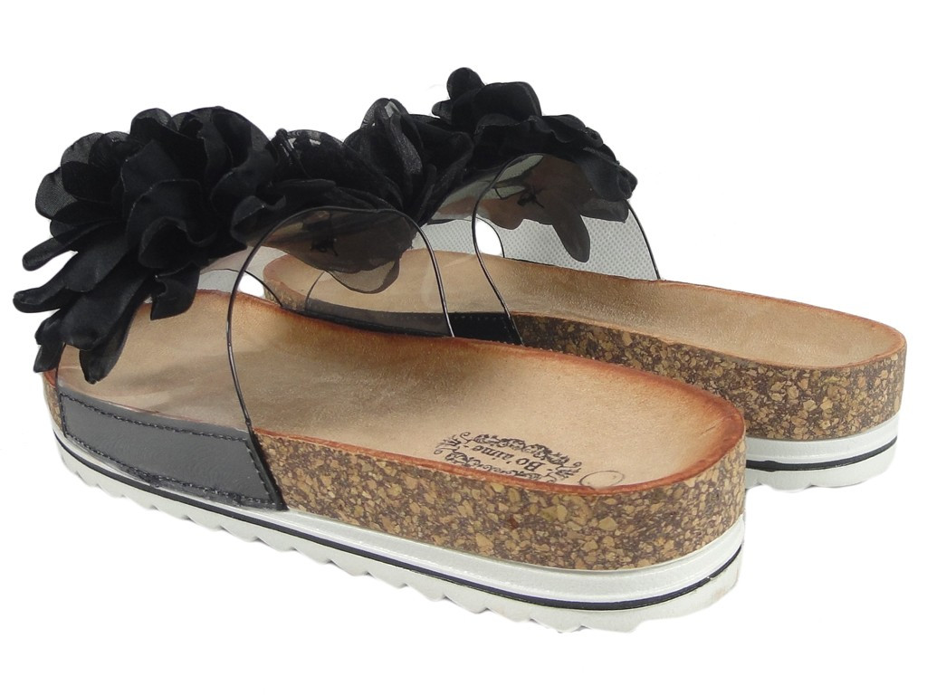 Schwarze Flip-Flops auf einem Korken mit einem Bogen Damenschuhe - 4