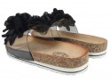 Černé pantofle na korku s mašlí dámské boty - 4