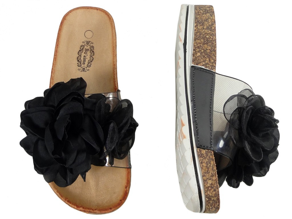 Schwarze Flip-Flops auf einem Korken mit einem Bogen Damenschuhe - 2