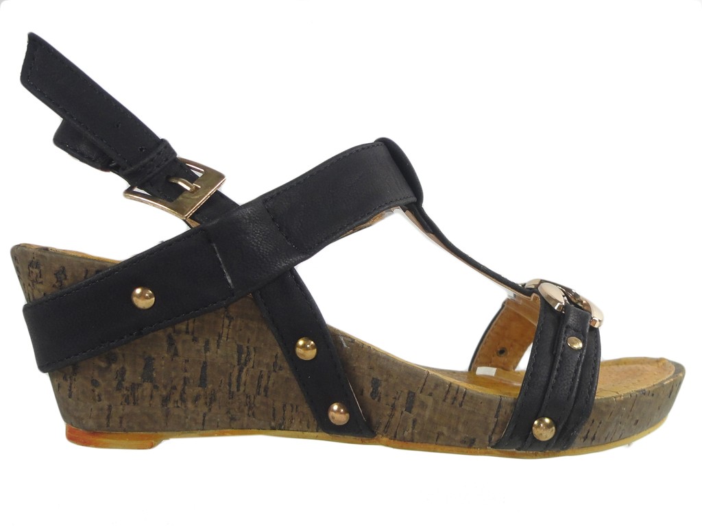 Dámske čierne sandále na korku z ekologickej kože - 1
