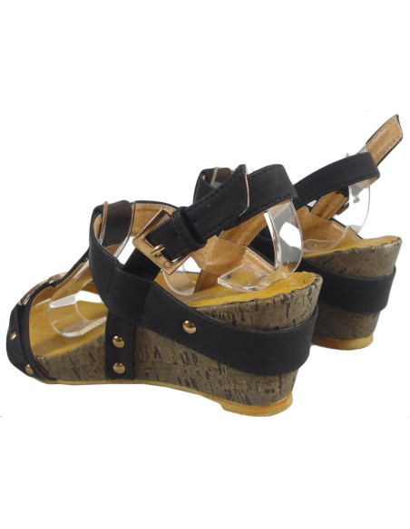 Sandales noires pour femmes sur liège en cuir écologique - 4