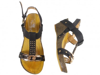 Sandales noires pour femmes sur liège en cuir écologique - 2