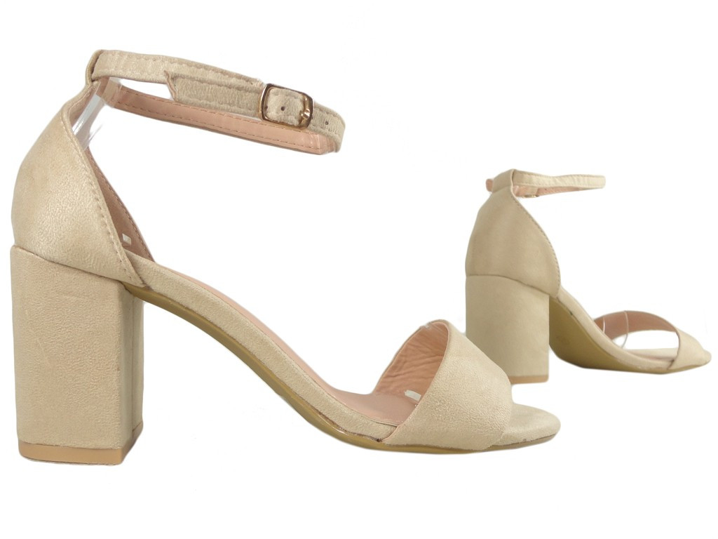Beige Sandalen auf einem Pfosten mit Knöchelriemen - 3