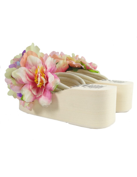 Flip flops cu tocuri în formă de pană bej - 4