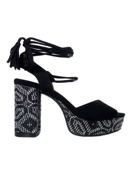 Boho stila sieviešu melnās stiletto sandales  - 1