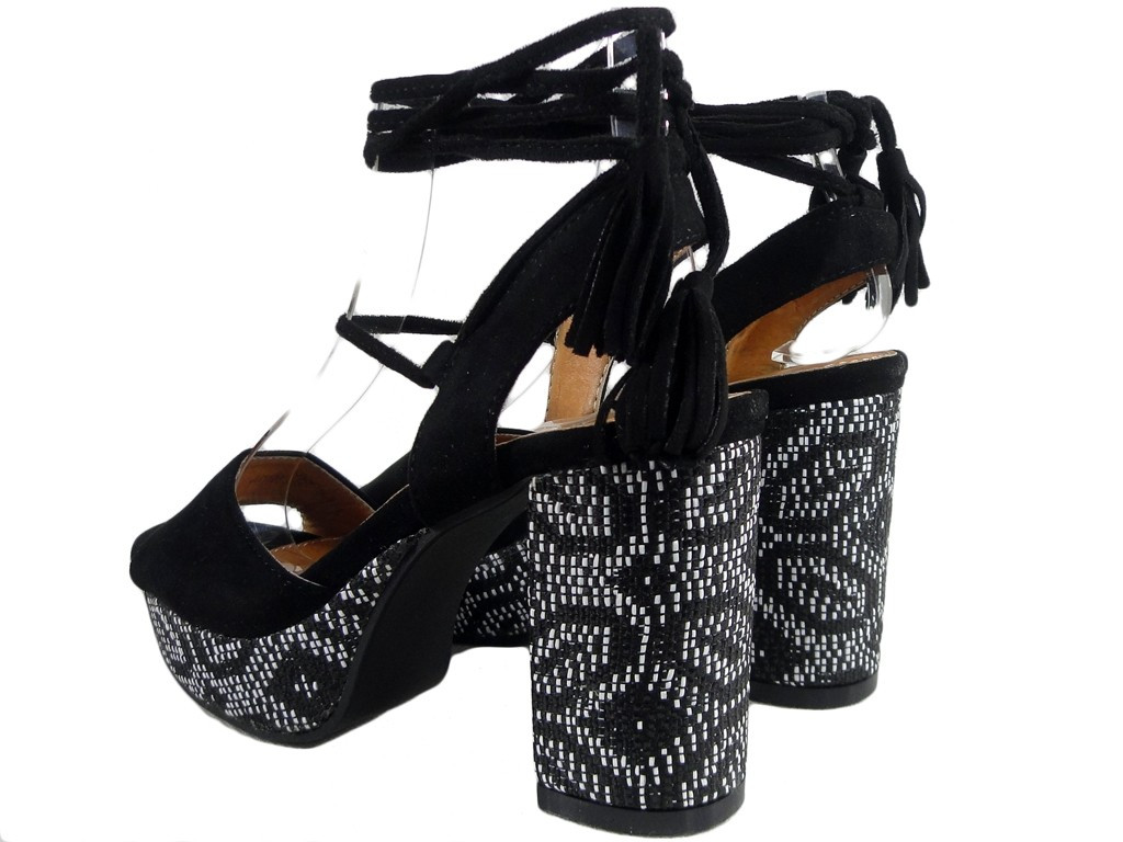 Dámské černé sandály na sloupku ve stylu Boho - 2