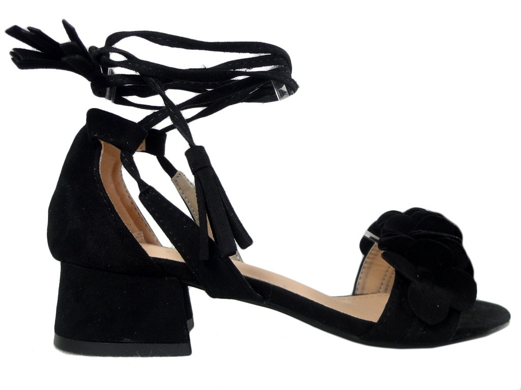 Sieviešu melnas siksniņas sandales ar stiletto papēdi - 1