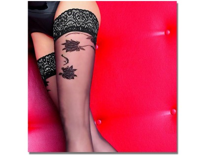 White self-supporting stockings 20den with lace flowers - 2