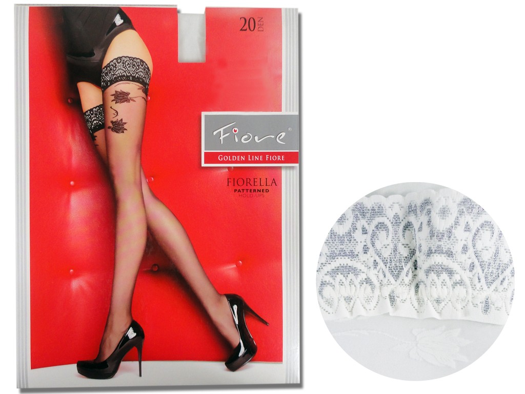 White self-supporting stockings 20den with lace flowers - 3