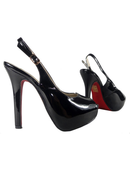 Outlet pantofi cu toc înalt negru pentru femei, cu curea - 3
