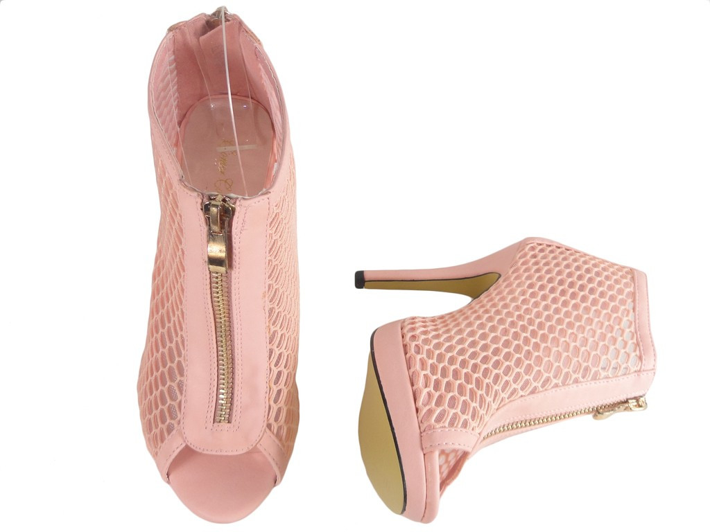 Rózowe ażurowe sandały botki damskie buty szpilki - 2