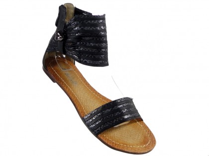 Czarne sandały damskie z cholewką z paskiem - 3