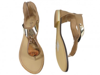 Women's sandals with the upper camel flat - 2