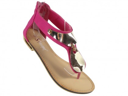 Pink women's sandals with a flat upper - 3
