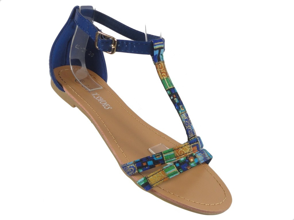 Dark blue women's sandals summer flat shoes - 3