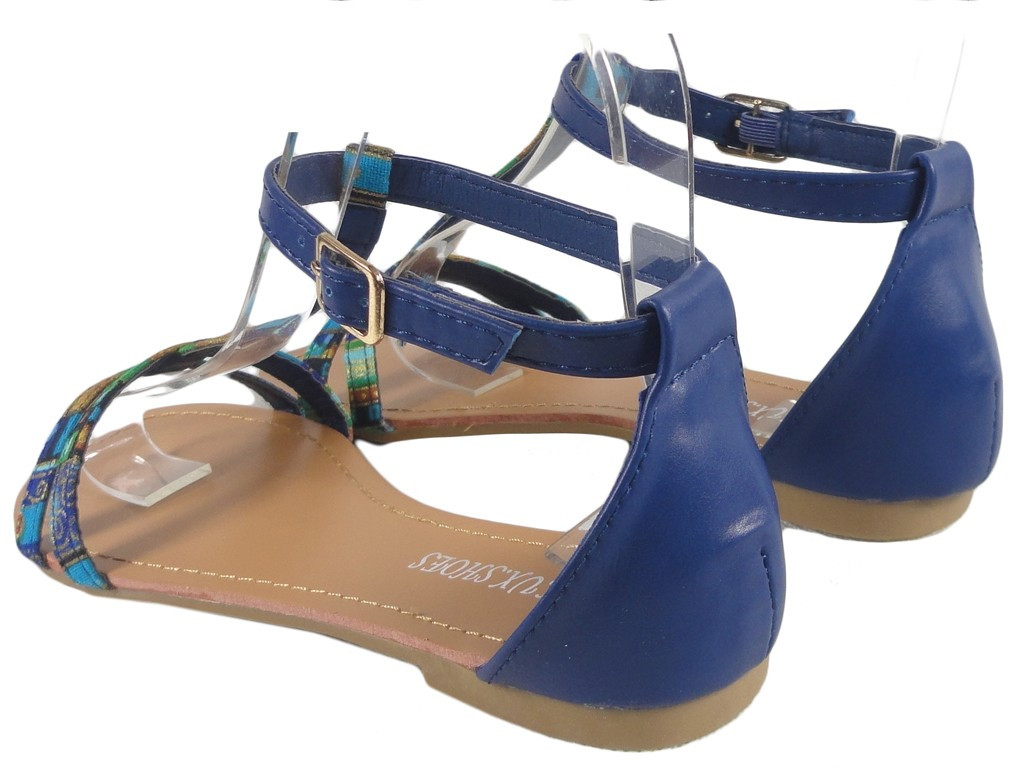 Dark blue women's sandals summer flat shoes - 4