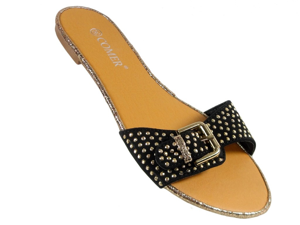 Tongs plates pour femmes noires avec clous - 3