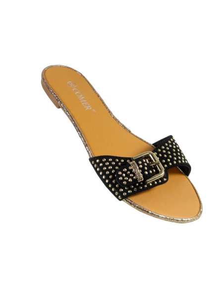 Tongs plates pour femmes noires avec clous - 3