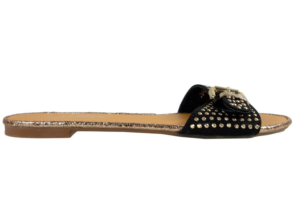 Tongs plates pour femmes noires avec clous - 1