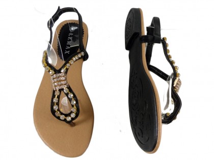 Black women's flat sandals with zirconia - 2