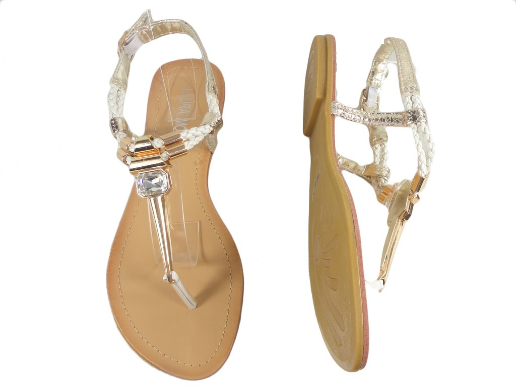 Sandales en or blanc pour femmes - bottes plates - 2