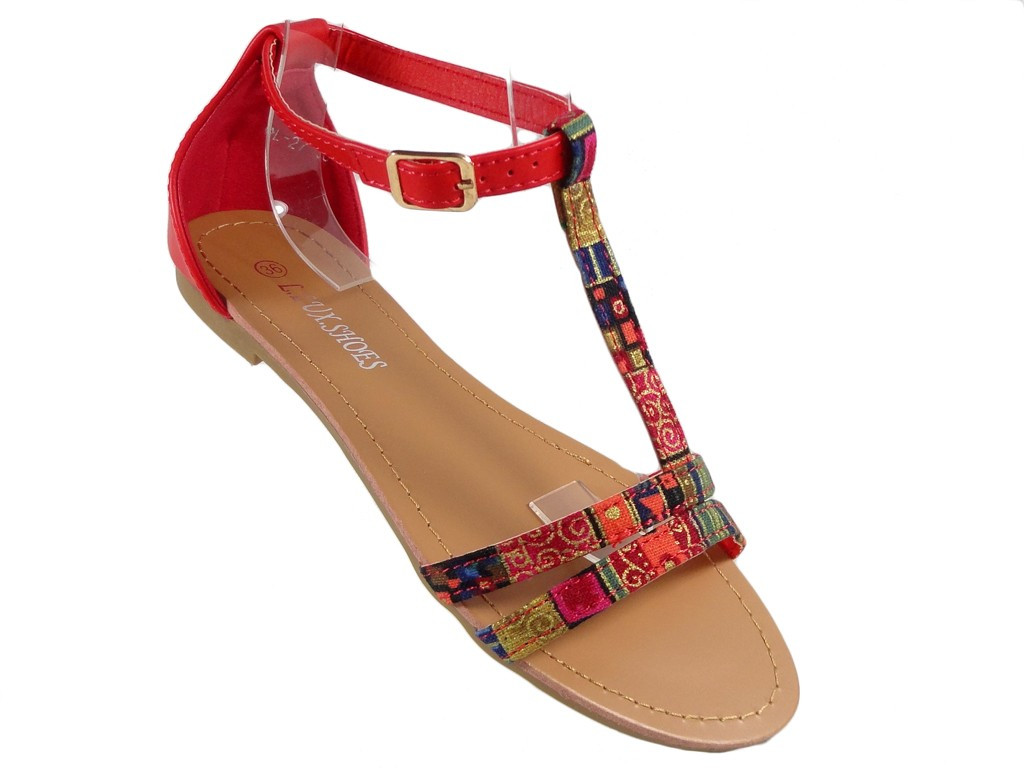 Red women's sandals flat summer boots - 3