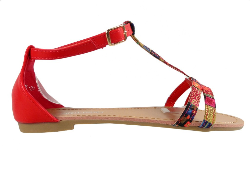 Czerwone sandały damskie płaskie buty letnie