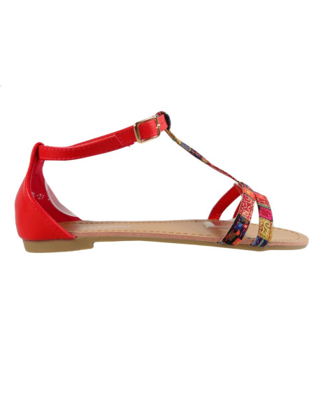 Raudoni moteriški plokšti sandalai vasariniai batai - 1