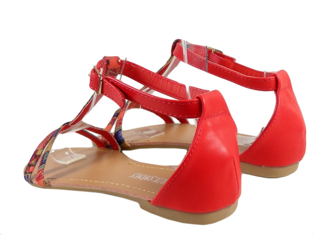 Red women's sandals flat summer boots - 4