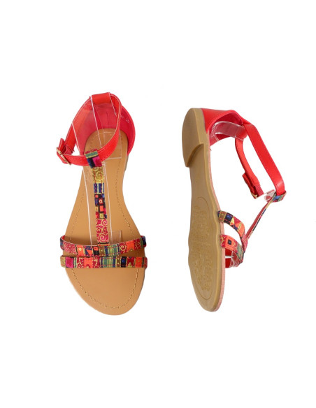 Rote Damensandalen flache Sommerschuhe - 2