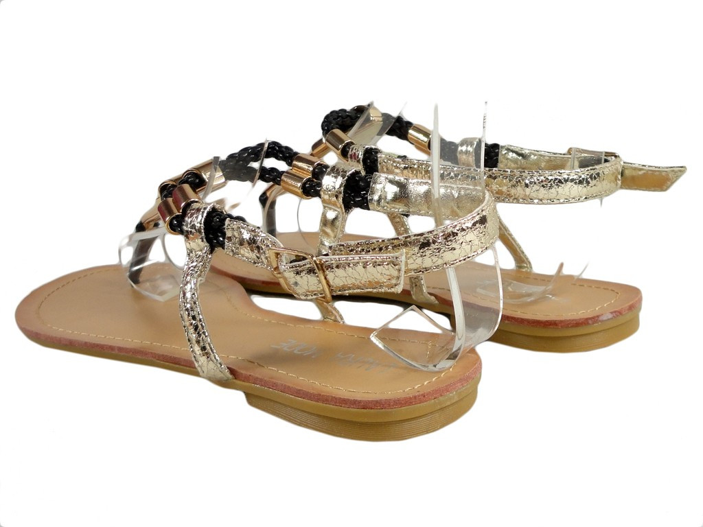 Sandale de damă negre și aurii, flip-flops, pantofi plate - 4