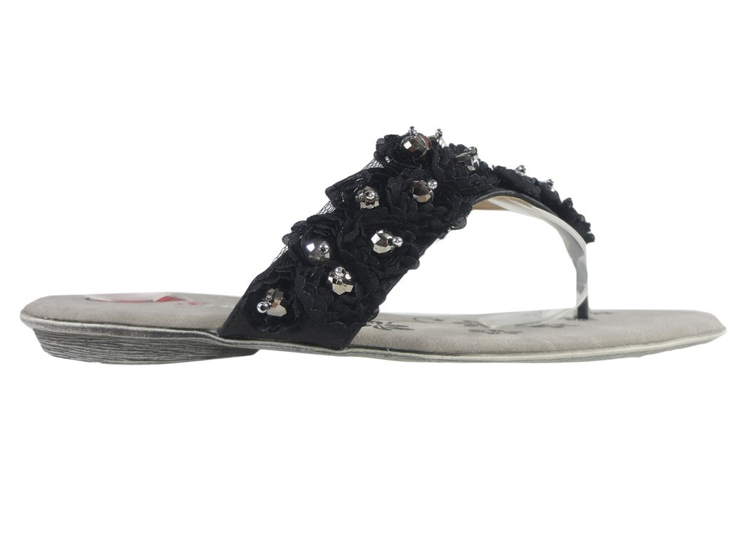 Schwarze Damen-Flipflops mit Zirkon-Flipflops - 1