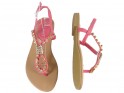 Różowe sandały damskie z cyrkoniami buty płaskie - 2