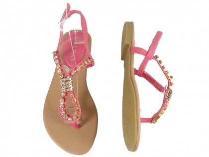 Pink women's sandals with zirconia flat shoes - 2