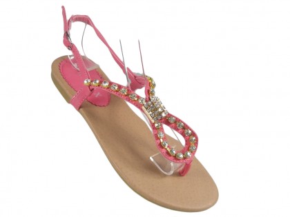 Różowe sandały damskie z cyrkoniami buty płaskie - 3