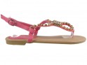 Różowe sandały damskie z cyrkoniami buty płaskie - 1