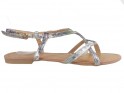 Silver glossy women's sandals flat flip flops - 3