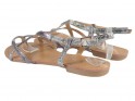 Silver glossy women's sandals flat flip flops - 4