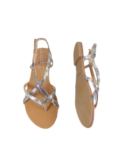 Sandales pour femmes en argent brillant - tongs plates - 2