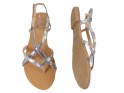 Silver glossy women's sandals flat flip flops - 2