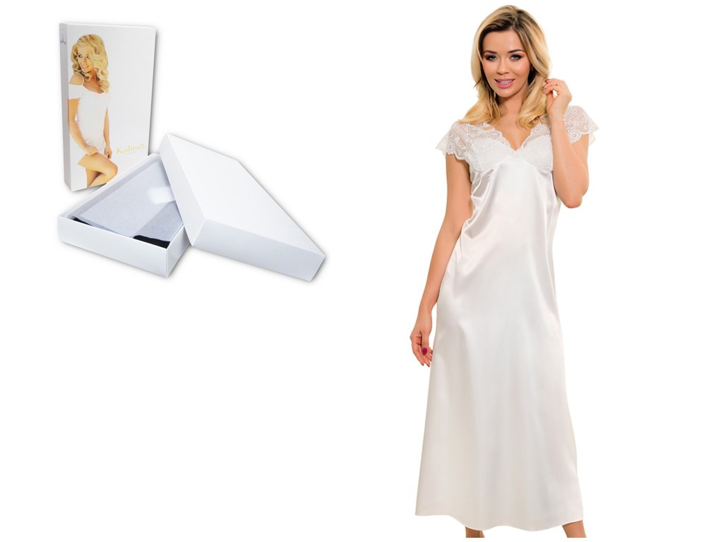 Chemise de nuit longue en satin écru - 4