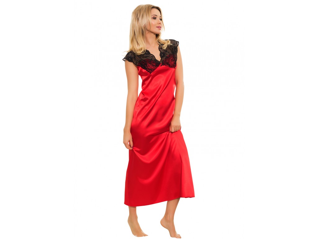 Red satin nightgown ladies' underwear - 1