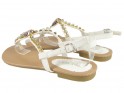 Baltās cirkonija plakanās sandales sieviešu apavi - 4