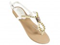 Baltās cirkonija plakanās sandales sieviešu apavi - 3