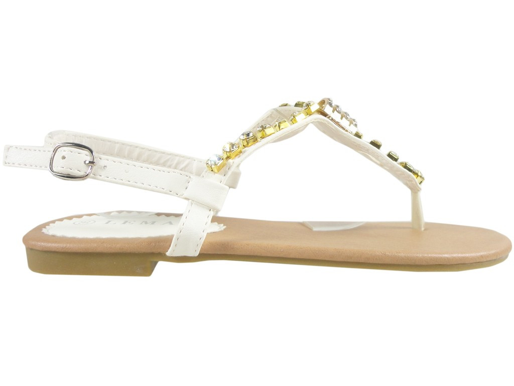 Baltų cirkonių plokšti moteriški sandalai - 1