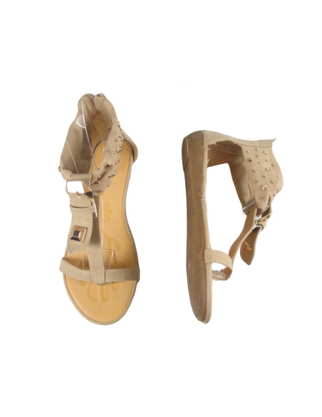 Beige Damen Sandalen mit flachen Nieten - 2