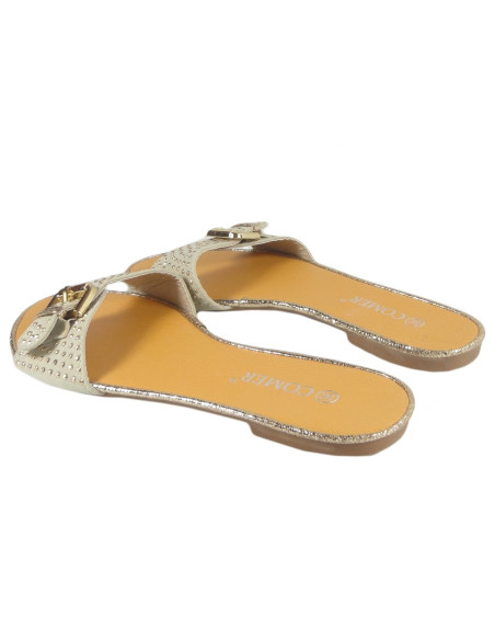 Beige flache Frauenschuhe mit Nieten - 4