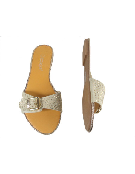 Tong plates beige pour femmes avec clous - 2