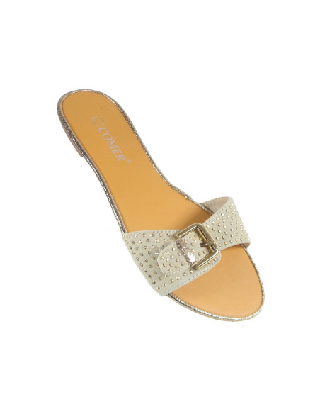 Tong plates beige pour femmes avec clous - 3